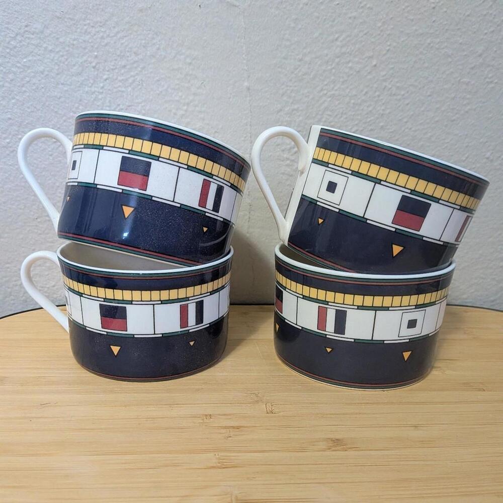 Vintage 90s Sango Anchors Aweigh Nautical Coffee Cups Set of 4